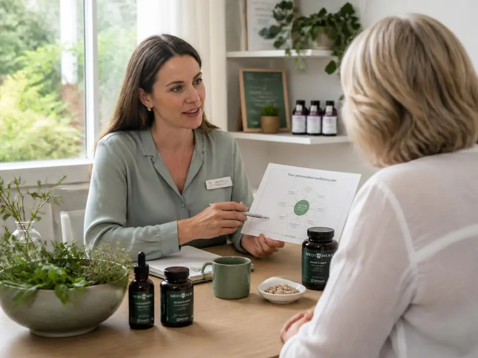 Naturopath discussing a personalised wellbeing plan with a client